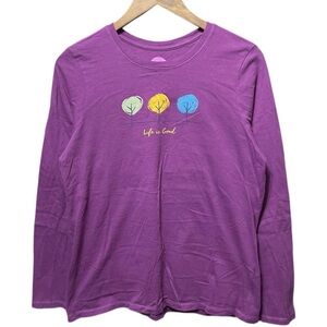 life is good 3 tree nature outdoor graphic purple long sleeve crewneck shirt top